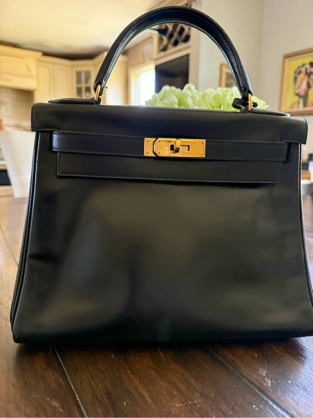 Hermes Kelly Sellier 28 Black Box Leather with Gold Hardware - GWH
